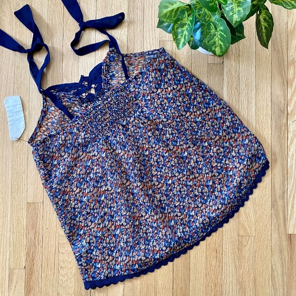 Vanilla Star Floral Tie-Strap Shoulder Lace Cami Top - Smock at Back Size S - Picture 10 of 11